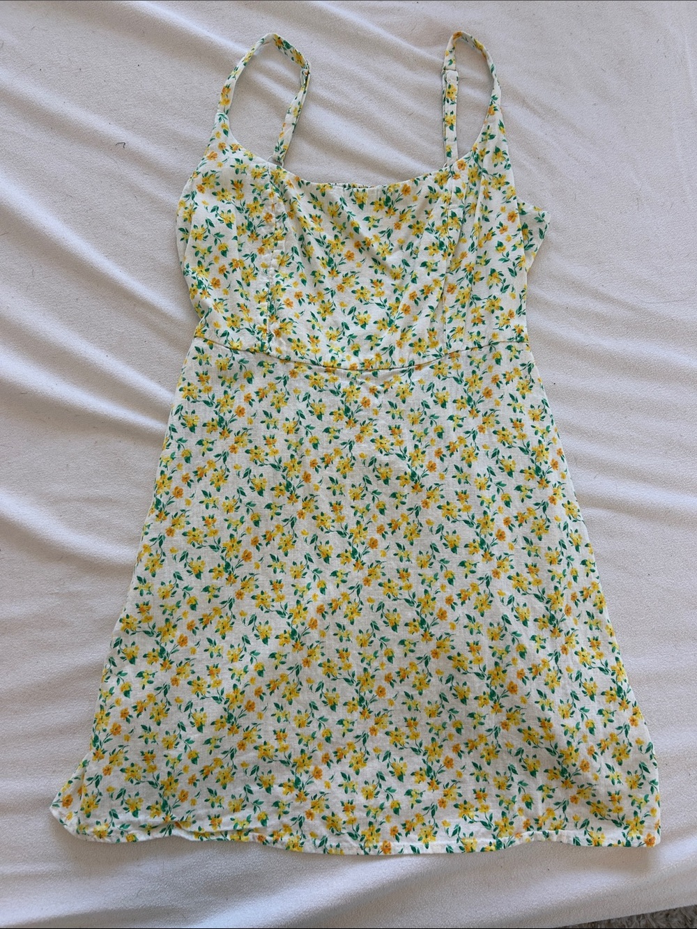 Old Navy Yellow & White Floral Spaghetti-Strap Mini Dress